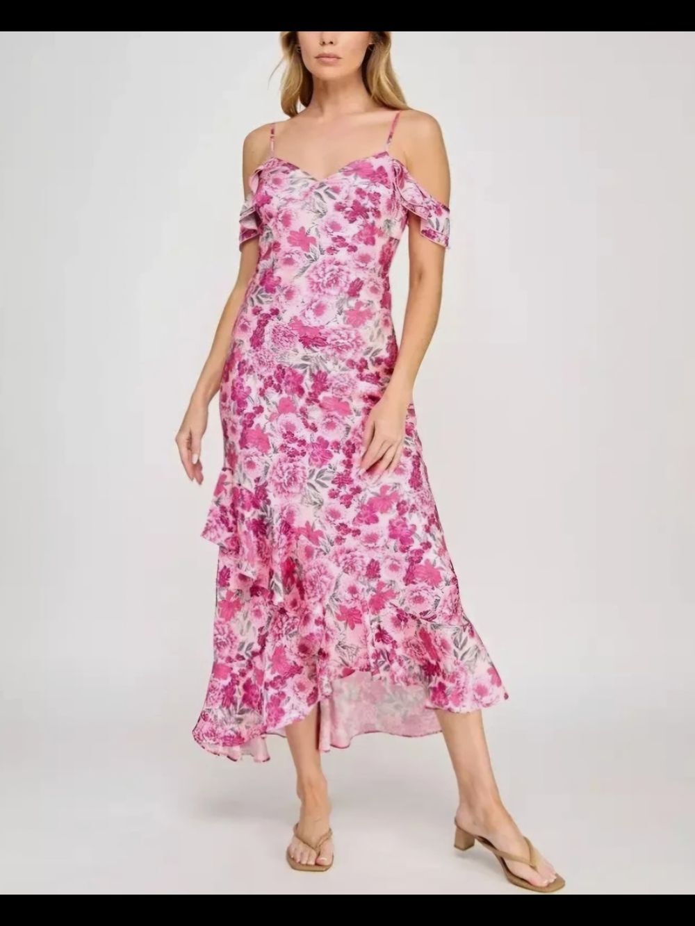 BCX Design Floral Print Off-Shoulder Midi Dress